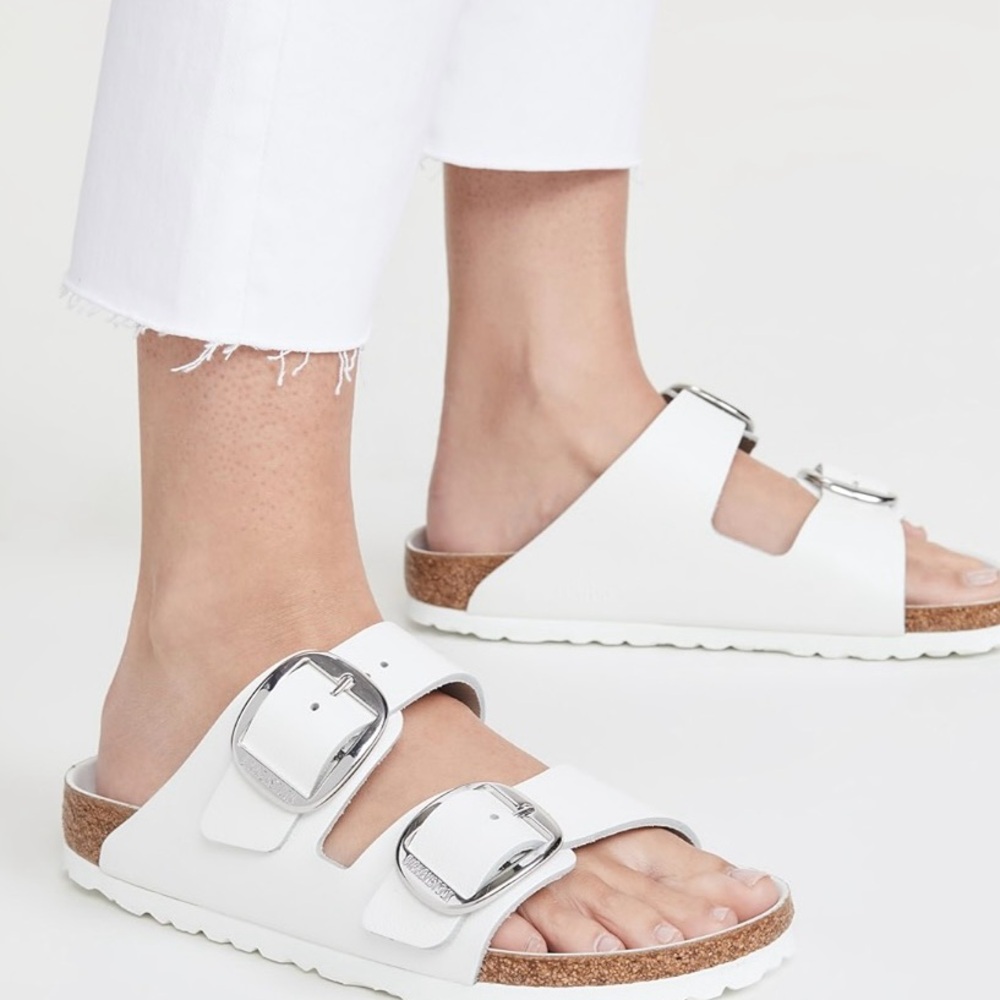 Arizona big buckle - white leather Birkenstock